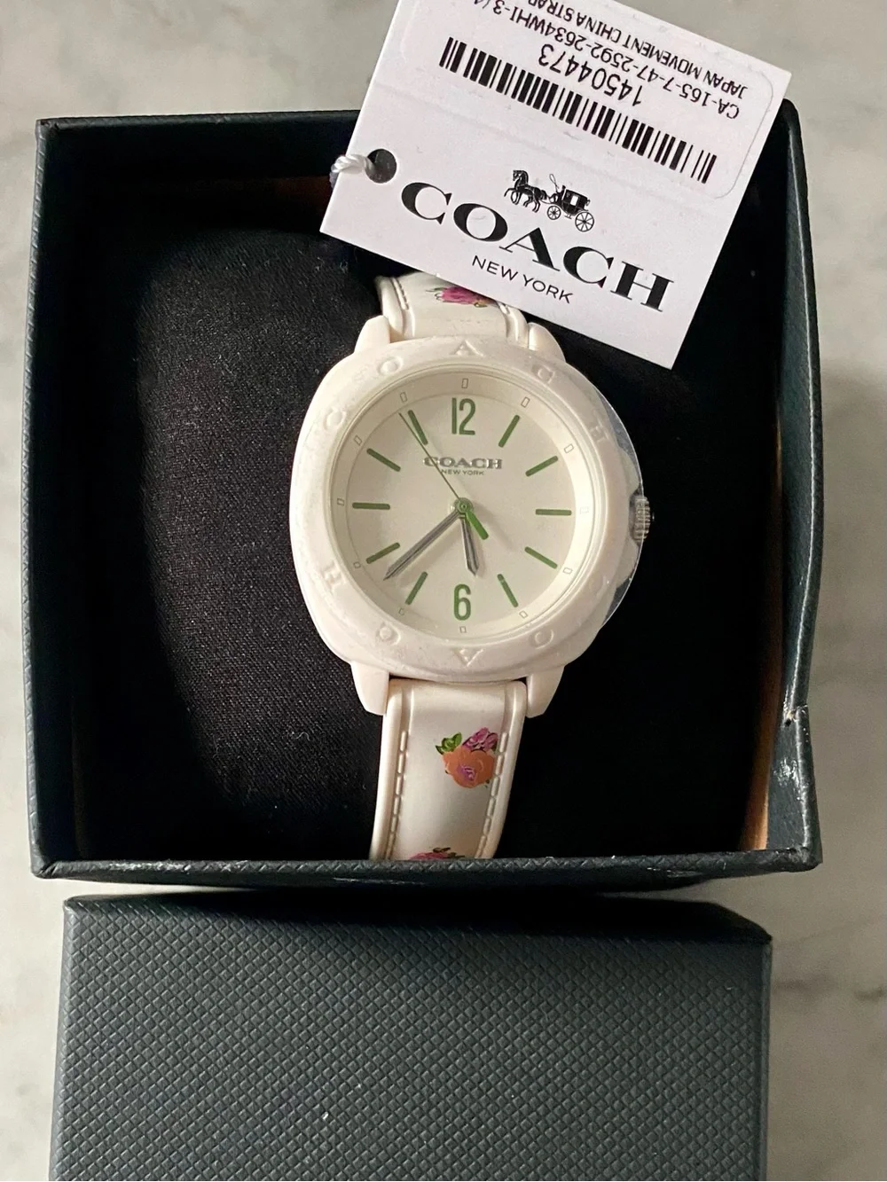 Coach Womens Kitt Watch 34mm Silicone White Rose Flower Band